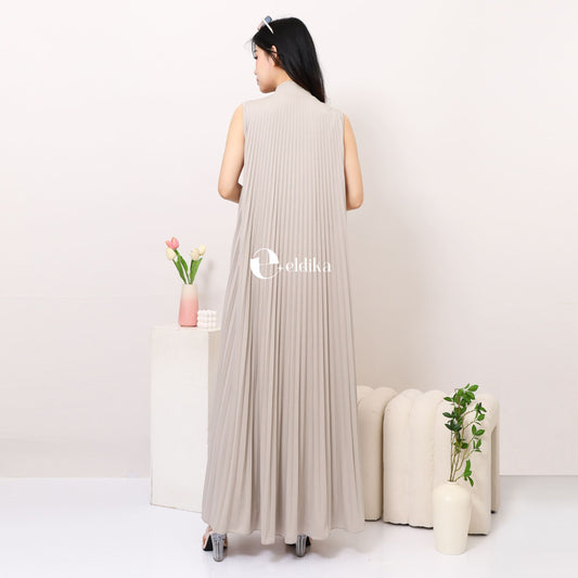 Eldika Inner Pleated Long Dress – Oatmeal