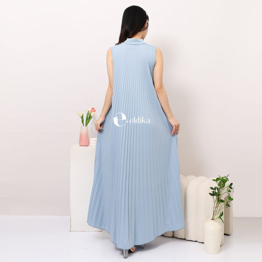 Eldika Inner Pleated Long Dress – Baby Blue