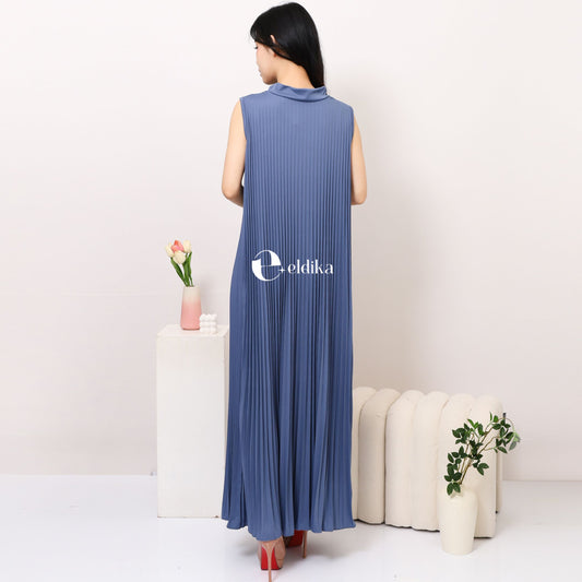 Eldika Inner Pleated Long Dress – Denim