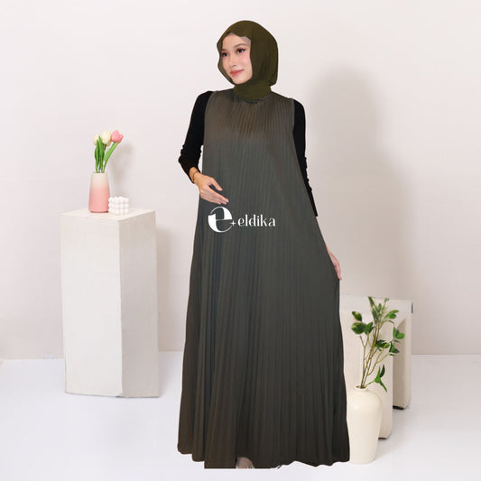 Eldika Inner Pleated Long Dress – Moss Green
